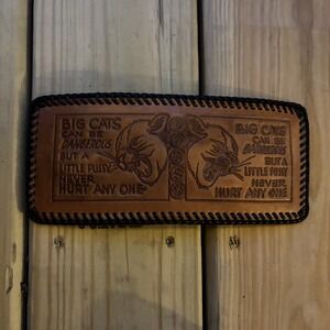 Handmade Leather Wallet Big Cats Can Be Dangerous Whipstitch Bi Fold USA Made